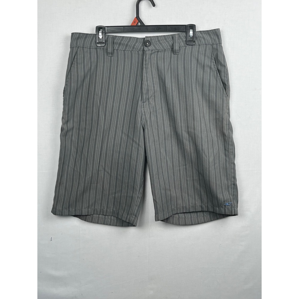 O'Neill Striped Hybrid Walk Shorts Mens Size 34 Grey Pinstripe Flat Front Casual